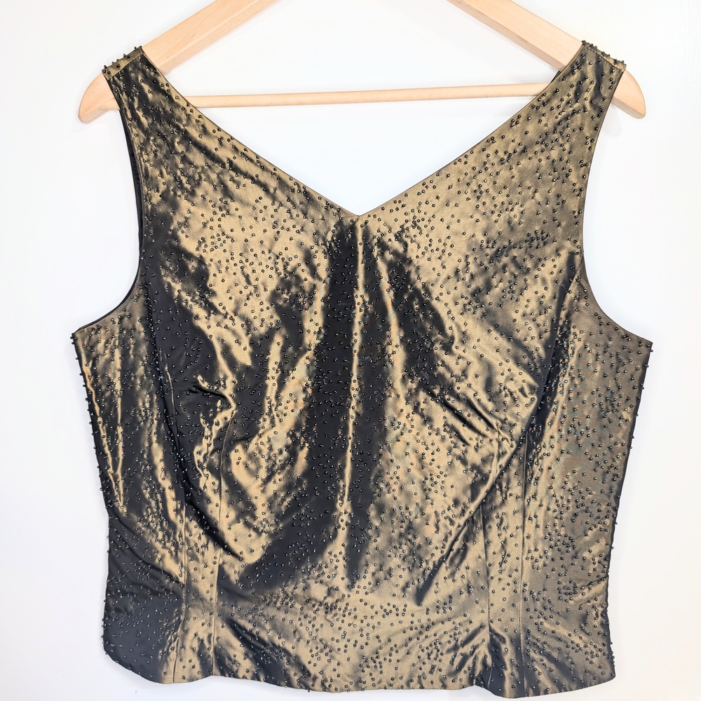 Ann Taylor Beaded Satin V-Neck Sleeveless Top Size 12